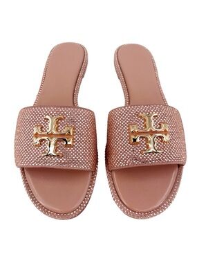 TORY BURCH Everly Malva Crystal Rose Gold Slide Sandals 7.5